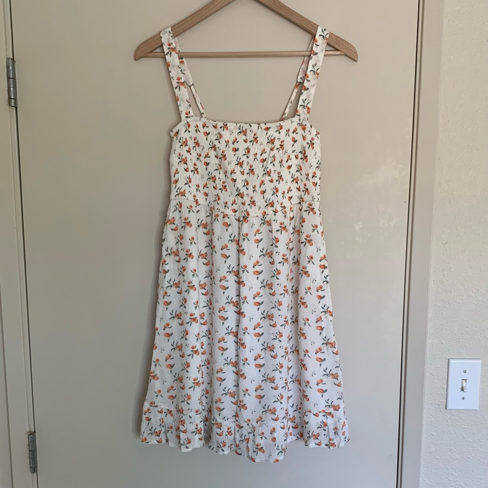 *SOLD* NWT Abercrombie & Fitch Smocked Squareneck Mini Dress, White Peach, MTall - Picture 4 of 15